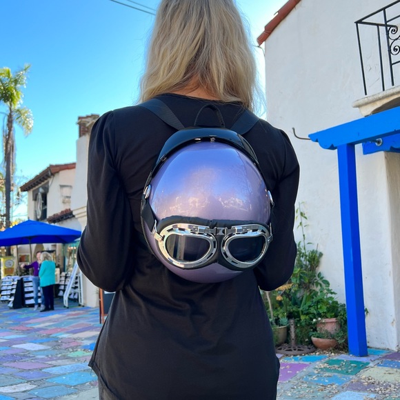 High Heels on the High Road Handbags - Purple Lavender Metallic Motorcycle Helmet Backpack Crossbody Shoulder Bag Purse